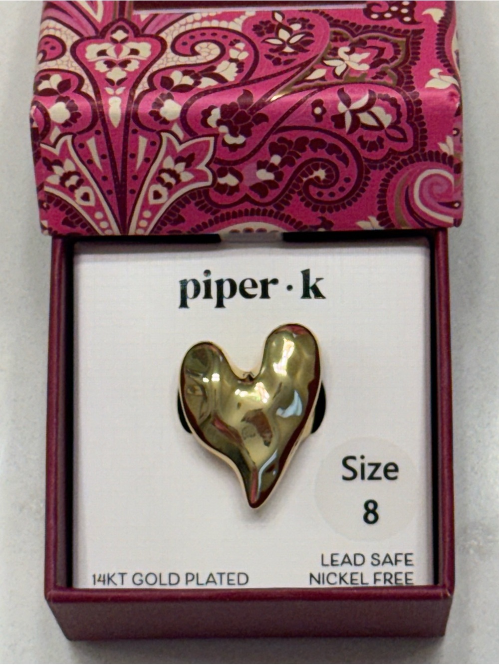 Piper 14K Gold plated OVERSIZED MOLTEN Heart Ring 8 NIB